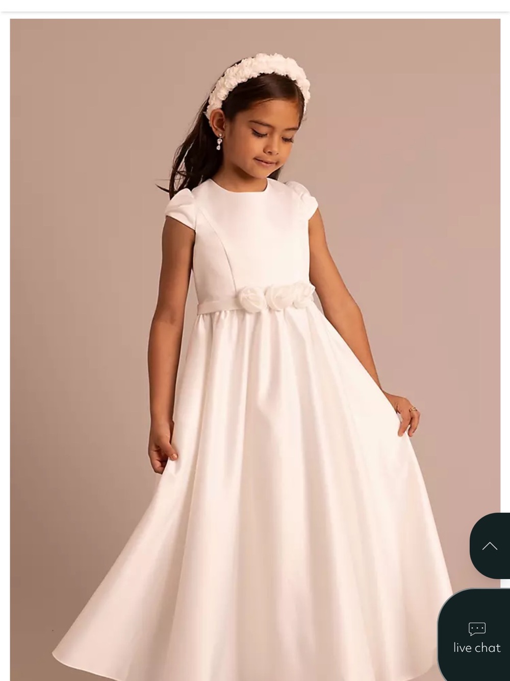 David's Bridal White Flower-Belt Girls Formal Dress